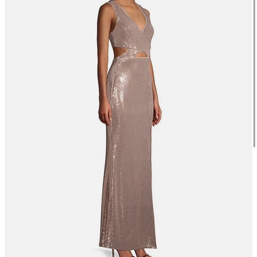 BCBG Max Azria Metallic Rose Gold Cut-Out Gown